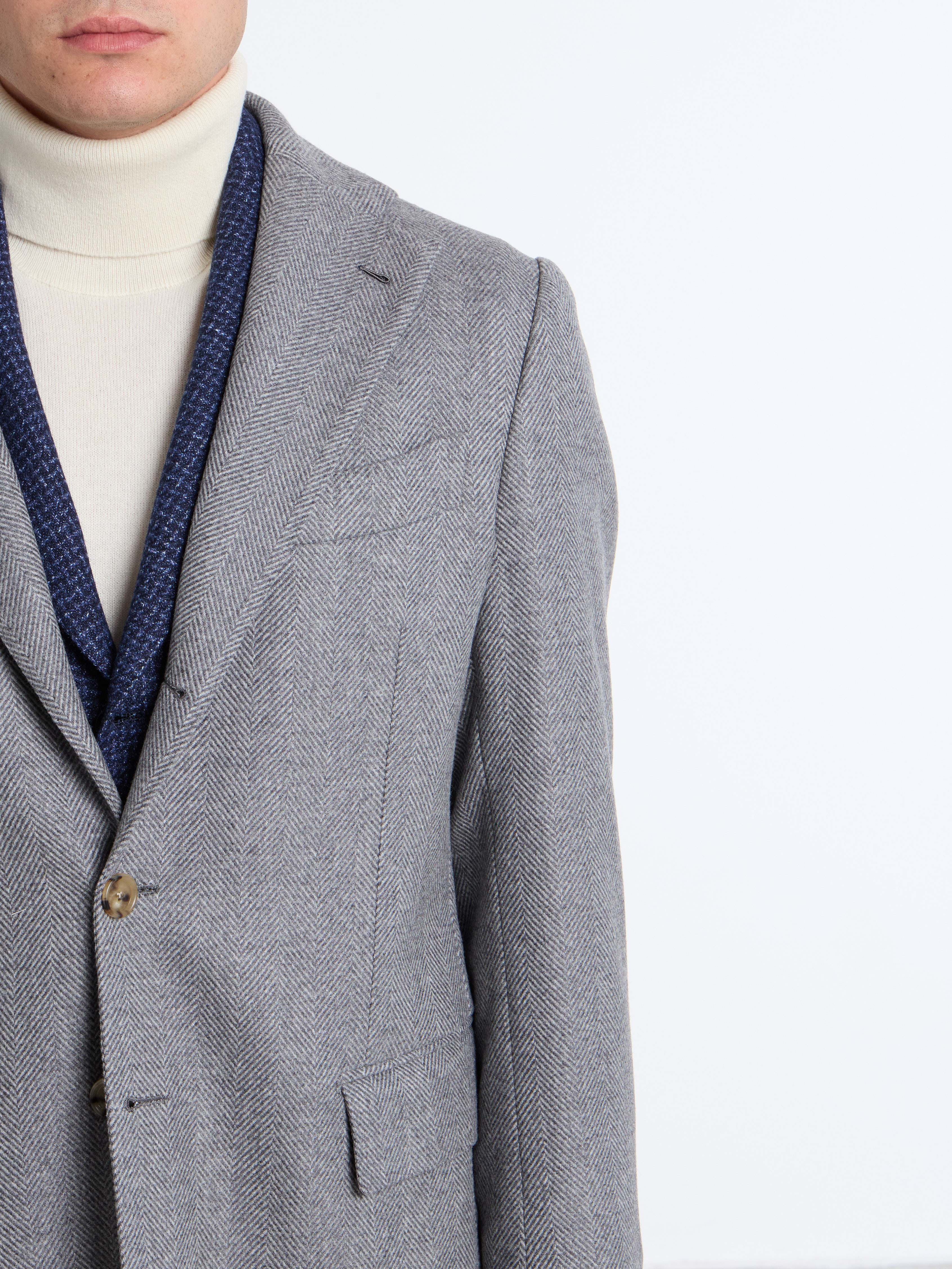 SINGLE-BREASTED WOOL/CASHMERE HERRINGBONE COAT - GREY - LUIGI